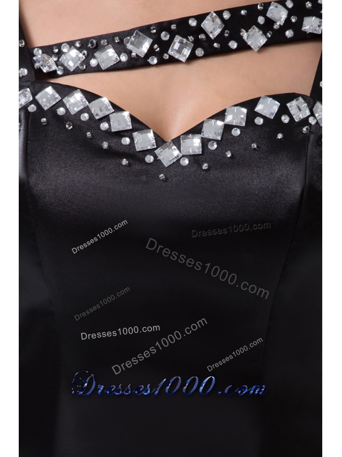 Off-the-shoulder Mini-length Beaded Black Prom Evening Dress