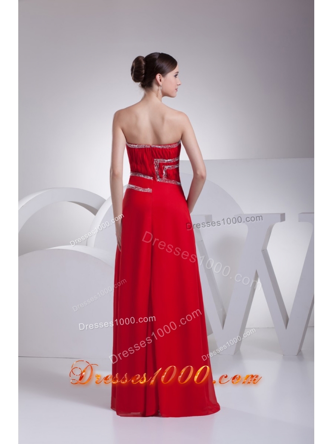 Ruching and Beading Red Prom Gowns with Asymmetrical Neckline