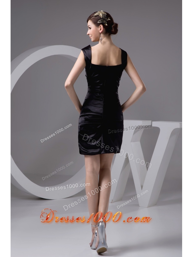 Square Ruched Mini-length Black Taffeta Prom Gown Dress 2013
