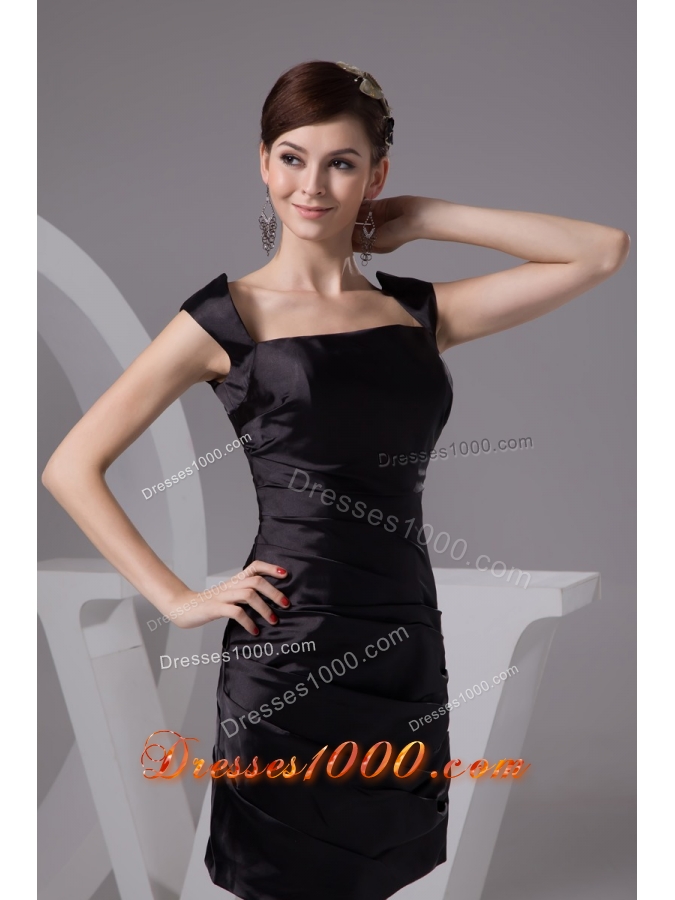 Square Ruched Mini-length Black Taffeta Prom Gown Dress 2013
