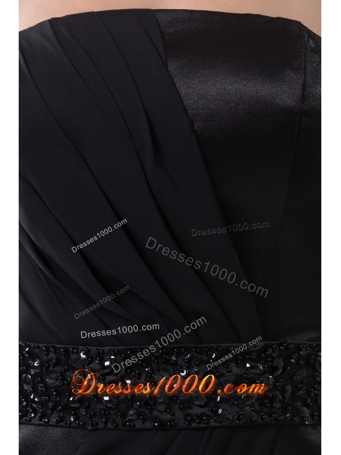 Black Mini Prom Holiday Dress with Ruches and Beaded Waist