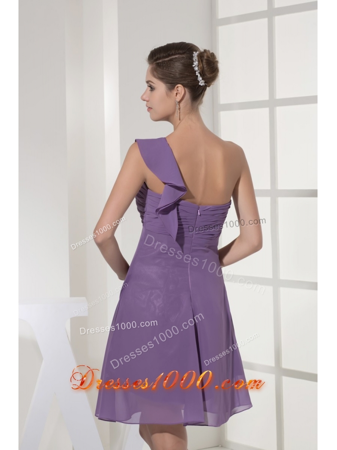Ruching and Ruffles One Shoudler Empire Prom Gown in Purple