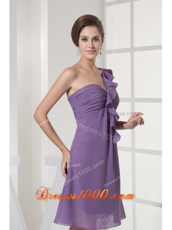 Ruching and Ruffles One Shoudler Empire Prom Gown in Purple