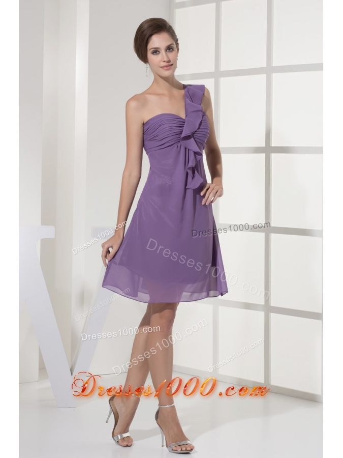 Ruching and Ruffles One Shoudler Empire Prom Gown in Purple