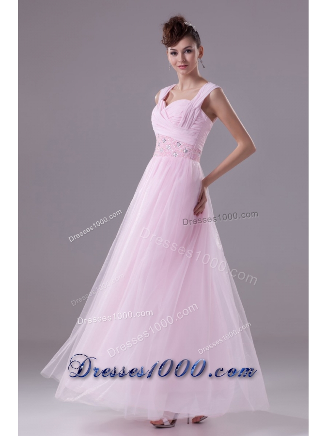 Wide Straps Sweetheart Ankle-length Prom Dresses with Beaded Waist