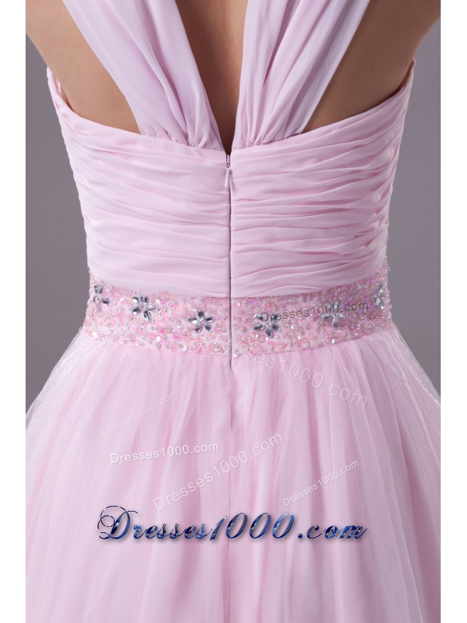 Wide Straps Sweetheart Ankle-length Prom Dresses with Beaded Waist