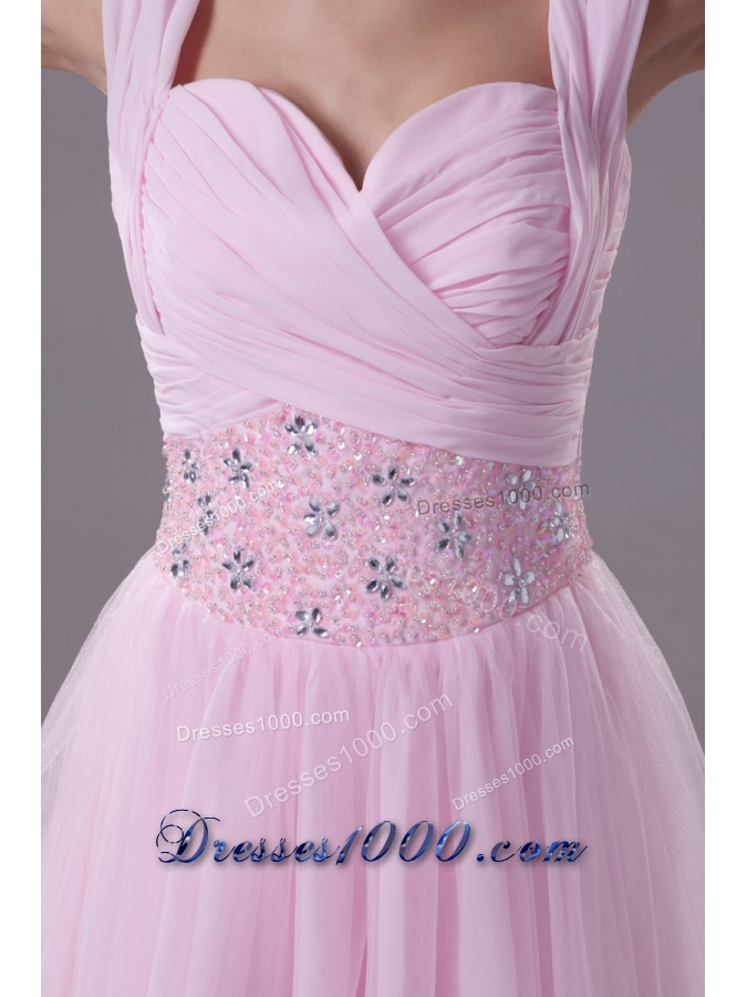 Wide Straps Sweetheart Ankle-length Prom Dresses with Beaded Waist