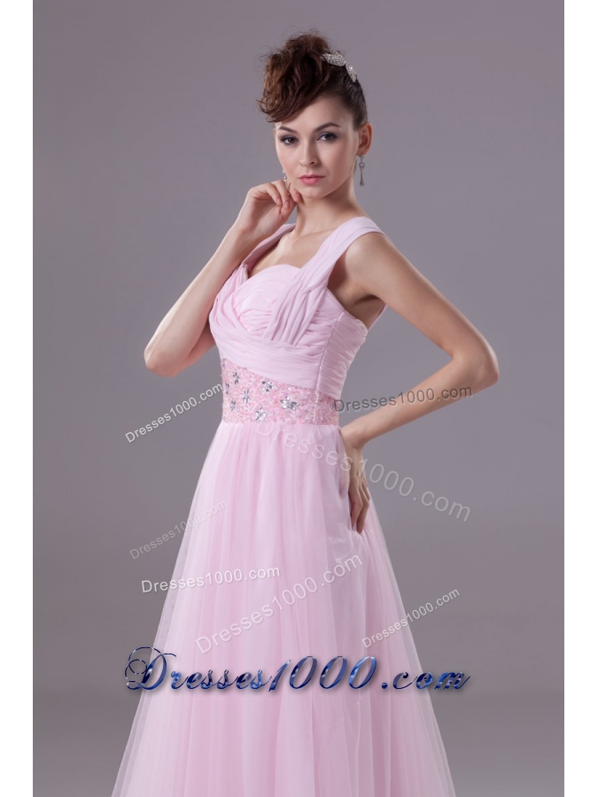 Wide Straps Sweetheart Ankle-length Prom Dresses with Beaded Waist