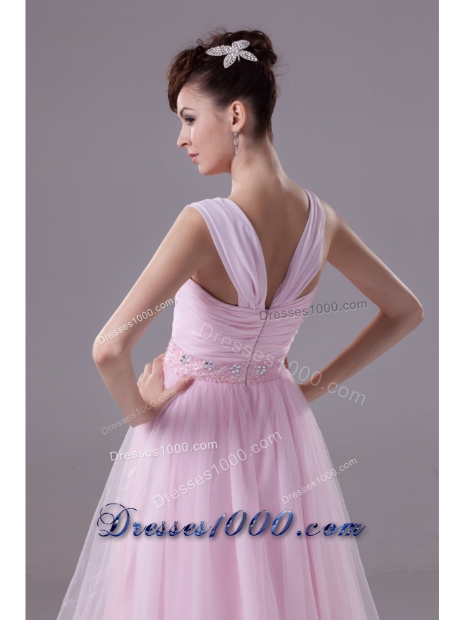 Wide Straps Sweetheart Ankle-length Prom Dresses with Beaded Waist