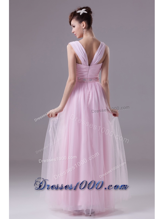 Wide Straps Sweetheart Ankle-length Prom Dresses with Beaded Waist
