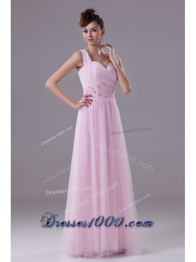Wide Straps Sweetheart Ankle-length Prom Dresses with Beaded Waist