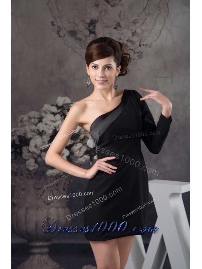 Asymmetrical Mini-length Black Prom Evening Dress with Side Zipper 133.66