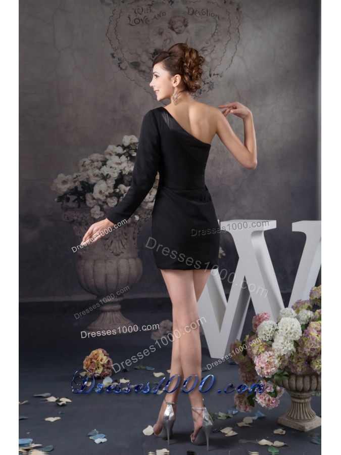 Asymmetrical Mini-length Black Prom Evening Dress with Side Zipper 133.66