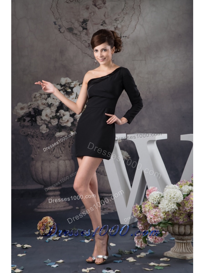 Asymmetrical Mini-length Black Prom Evening Dress with Side Zipper 133.66