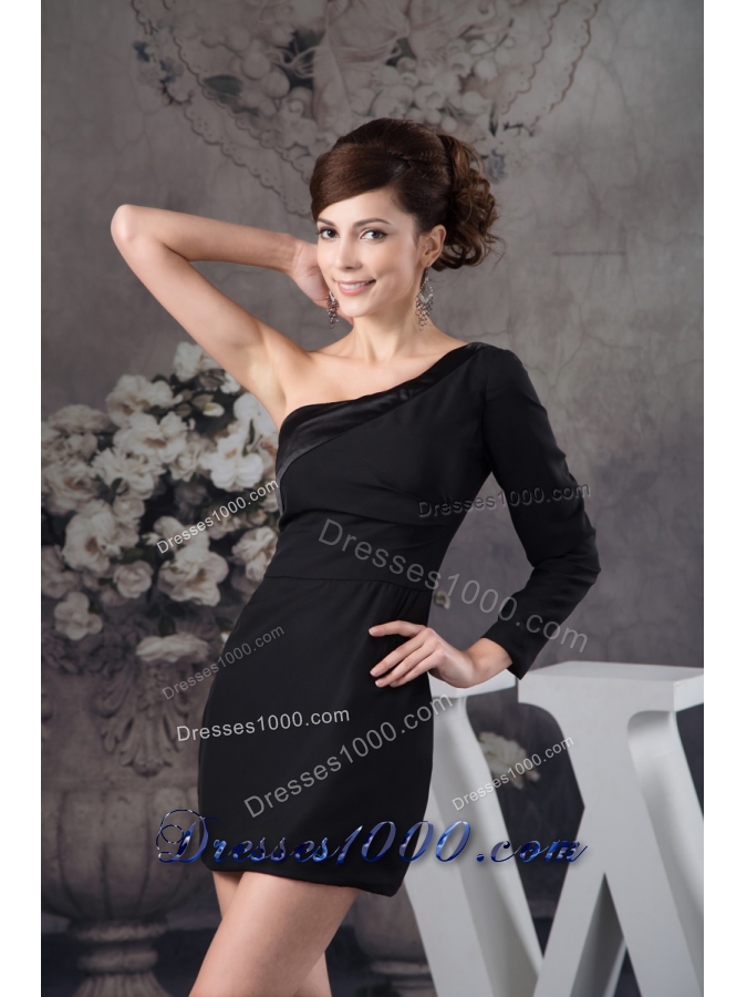Asymmetrical Mini-length Black Prom Evening Dress with Side Zipper 133.66
