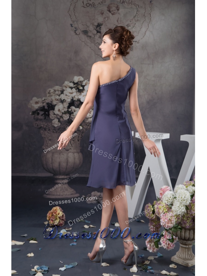Beaded One Shoulder Navy Blue Column Mini Prom Evening Dress