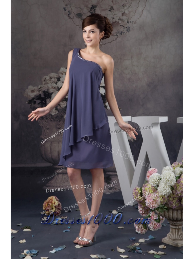 Beaded One Shoulder Navy Blue Column Mini Prom Evening Dress