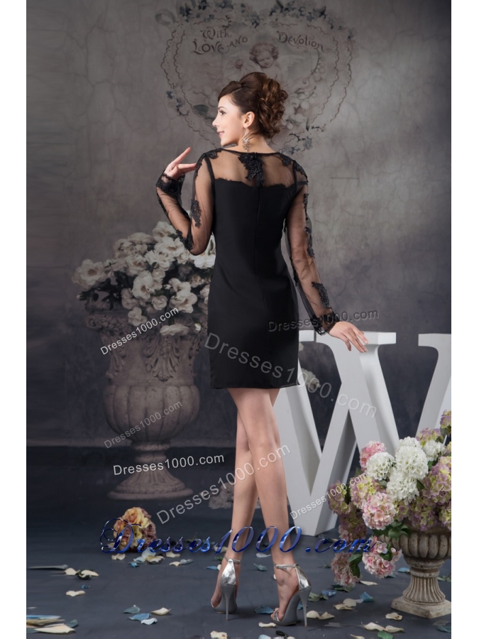 Black Chiffon and Lace Prom Evening Dress with Long Sleeves