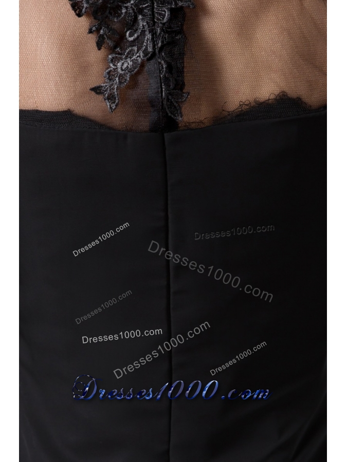 Black Chiffon and Lace Prom Evening Dress with Long Sleeves