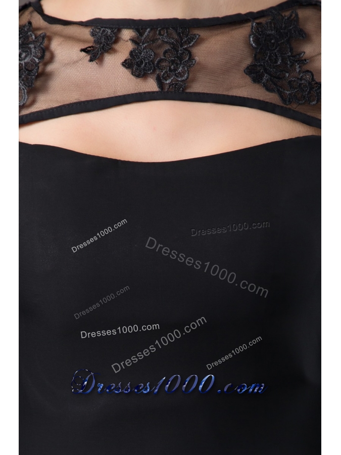 Black Chiffon and Lace Prom Evening Dress with Long Sleeves