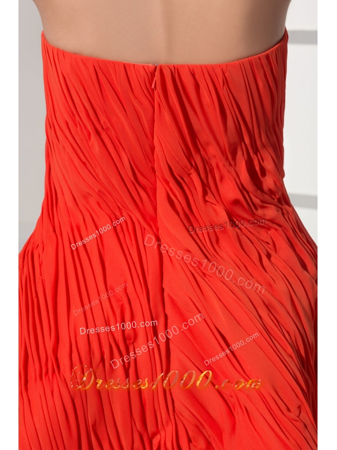 Flowers and Ruching Accent Mini-length Red Prom Homecoming Dress