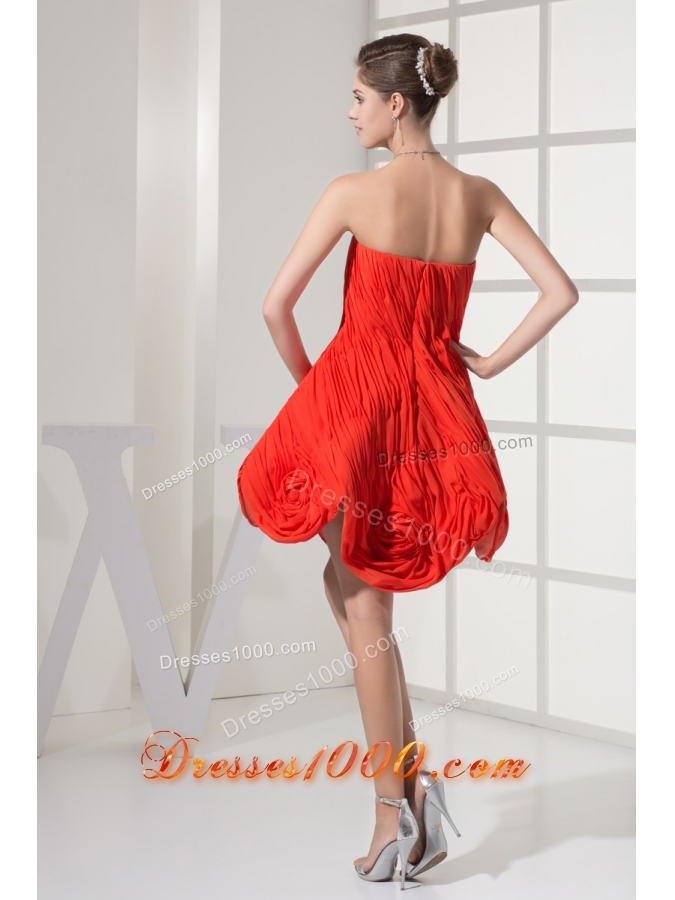 Flowers and Ruching Accent Mini-length Red Prom Homecoming Dress