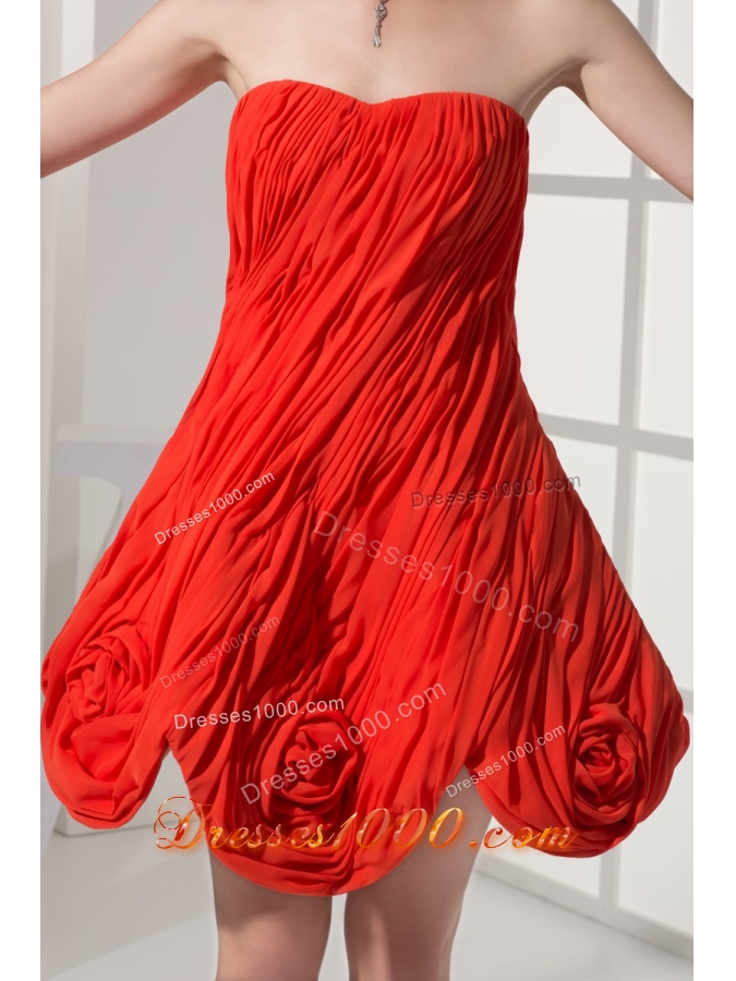 Flowers and Ruching Accent Mini-length Red Prom Homecoming Dress
