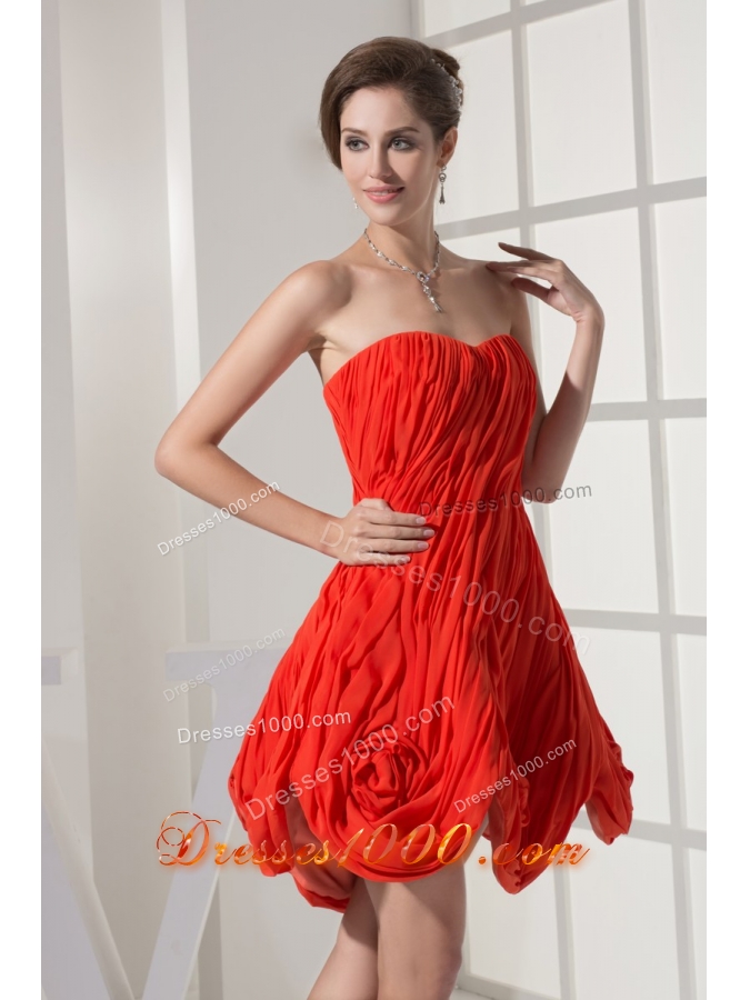 Flowers and Ruching Accent Mini-length Red Prom Homecoming Dress