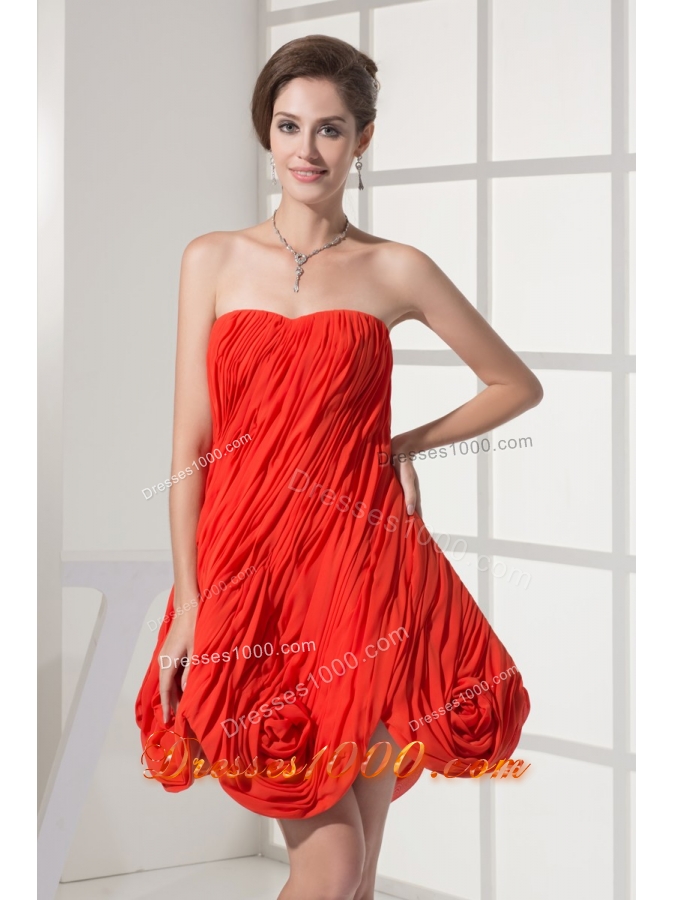 Flowers and Ruching Accent Mini-length Red Prom Homecoming Dress