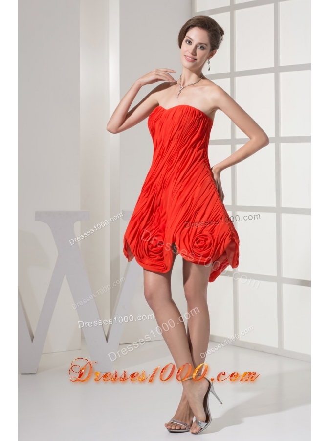 Flowers and Ruching Accent Mini-length Red Prom Homecoming Dress