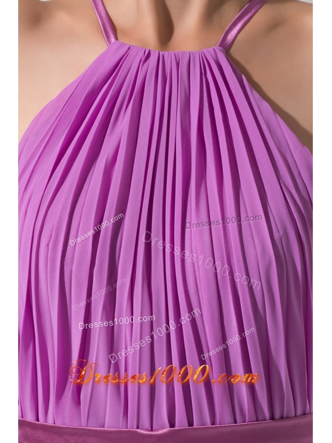 Pleating Decorated Halter Top Ankle-length Prom Dresses with Sash
