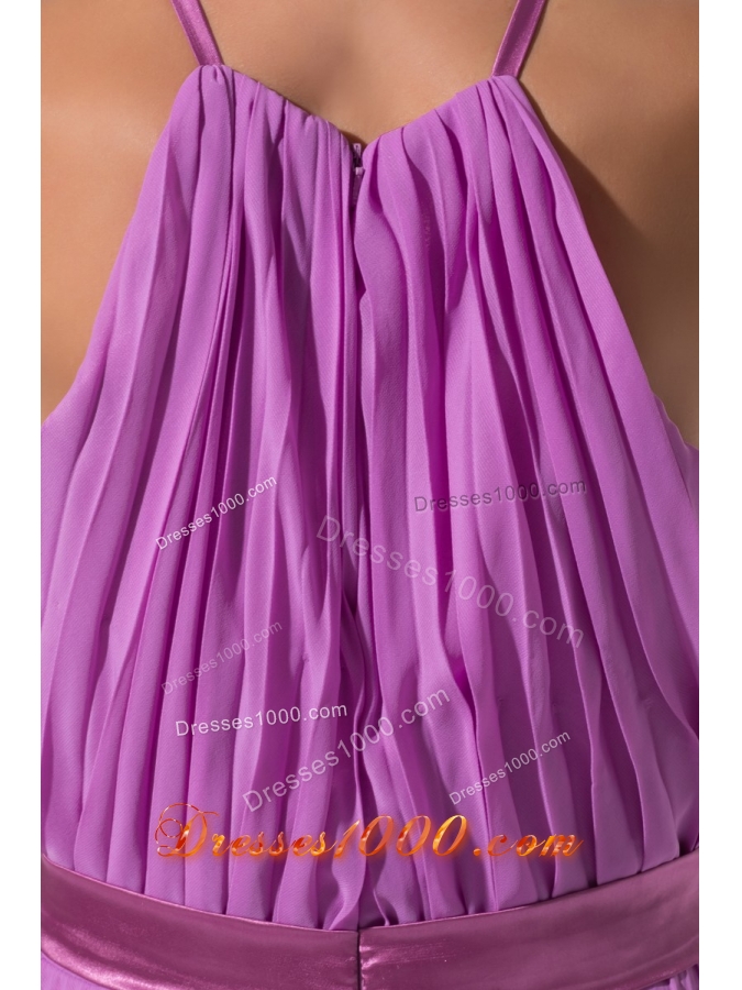 Pleating Decorated Halter Top Ankle-length Prom Dresses with Sash