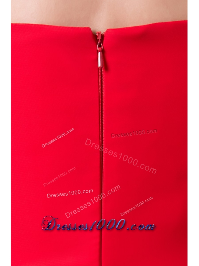 Column Sweep Train Red Prom Dress with Beading for Party