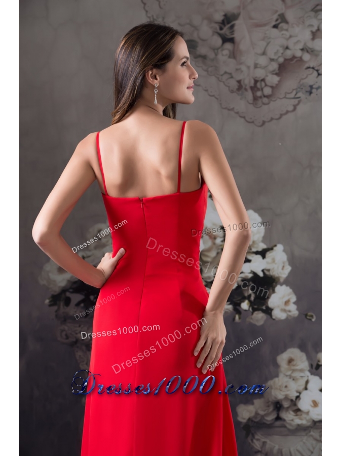 Column Sweep Train Red Prom Dress with Beading for Party