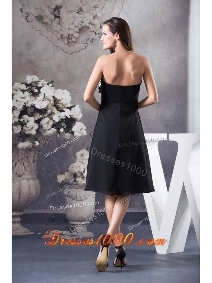 Hand Made Flowers Decorated Strapless Prom Dress in Black