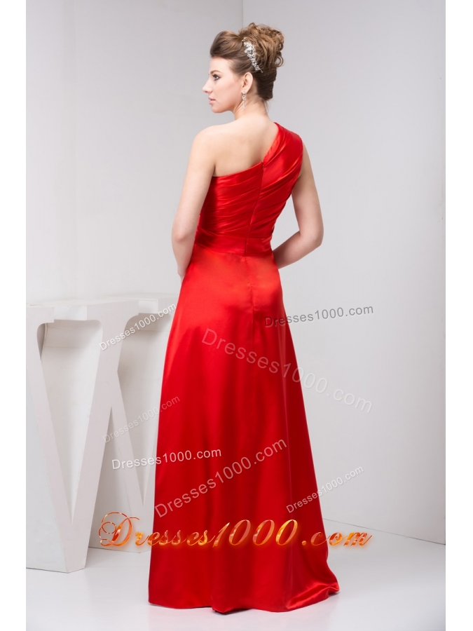 Low Price One Shoulder Red Slitted Ruched Prom Dress Floor-length