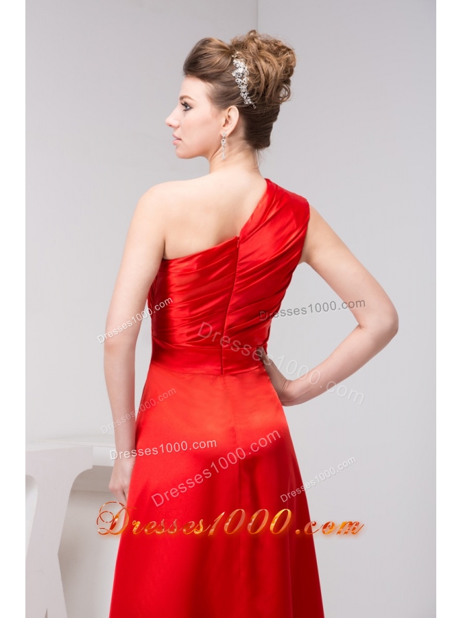 Low Price One Shoulder Red Slitted Ruched Prom Dress Floor-length