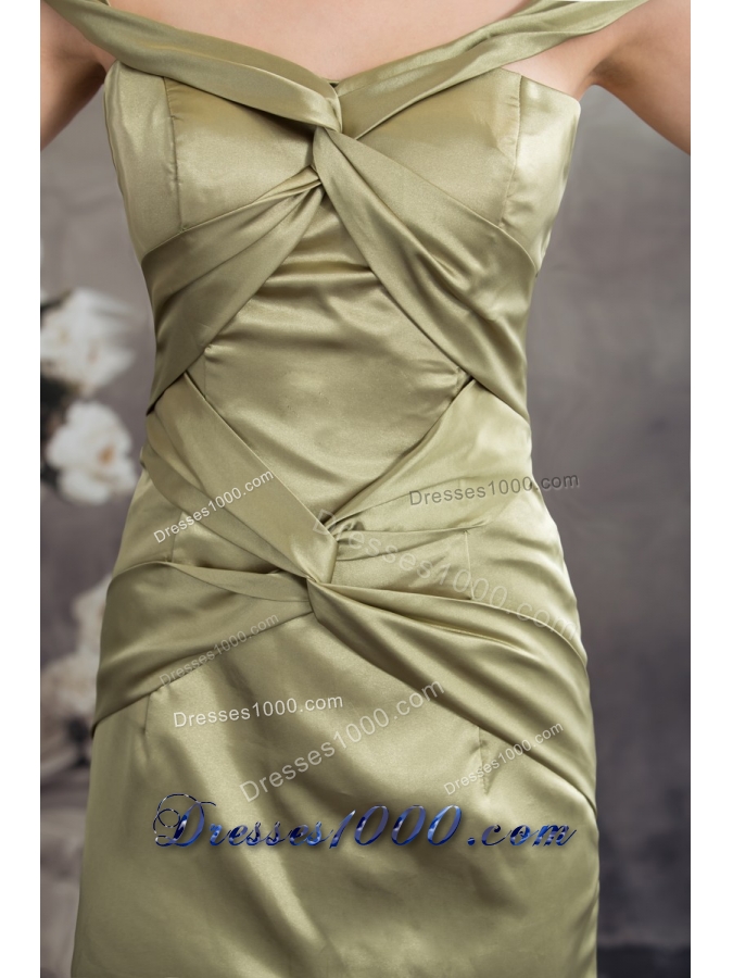 Off-the-shoulder Olivaceous High-low Flounced Prom Formal Dress