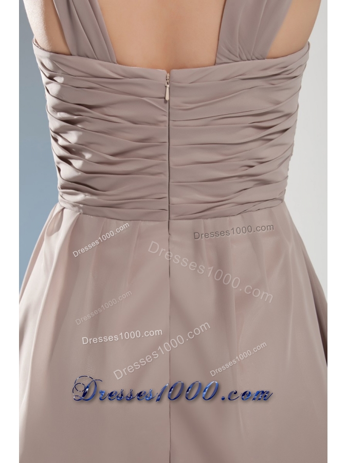 Lovely Gray Straps Mini-length with Ruching Decorate Prom Gown Dress