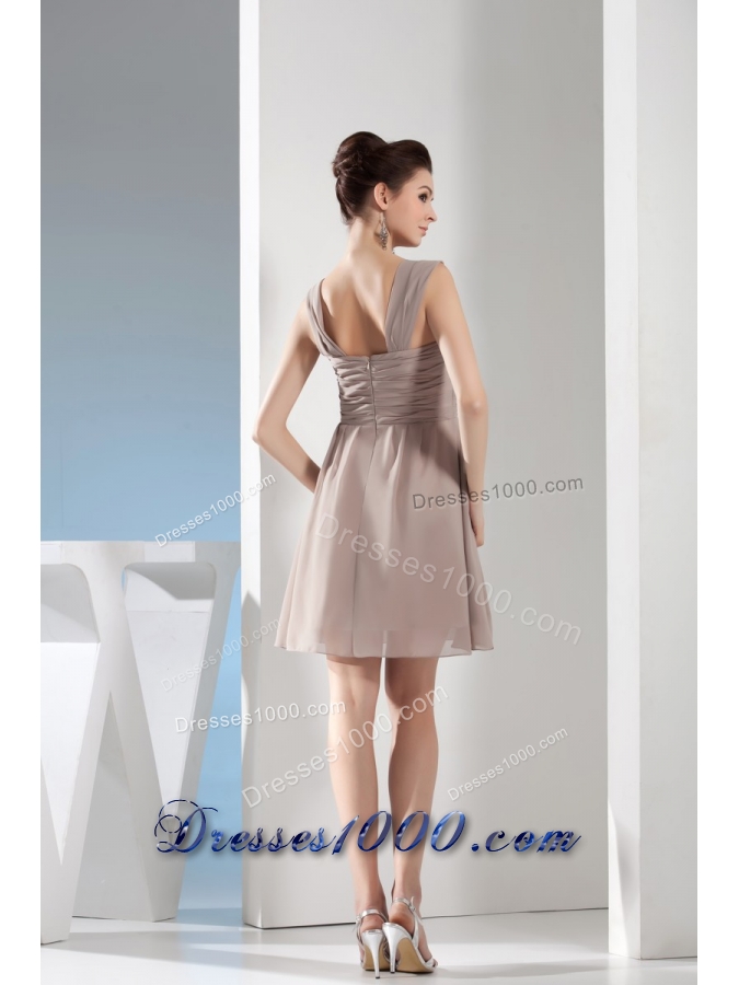 Lovely Gray Straps Mini-length with Ruching Decorate Prom Gown Dress