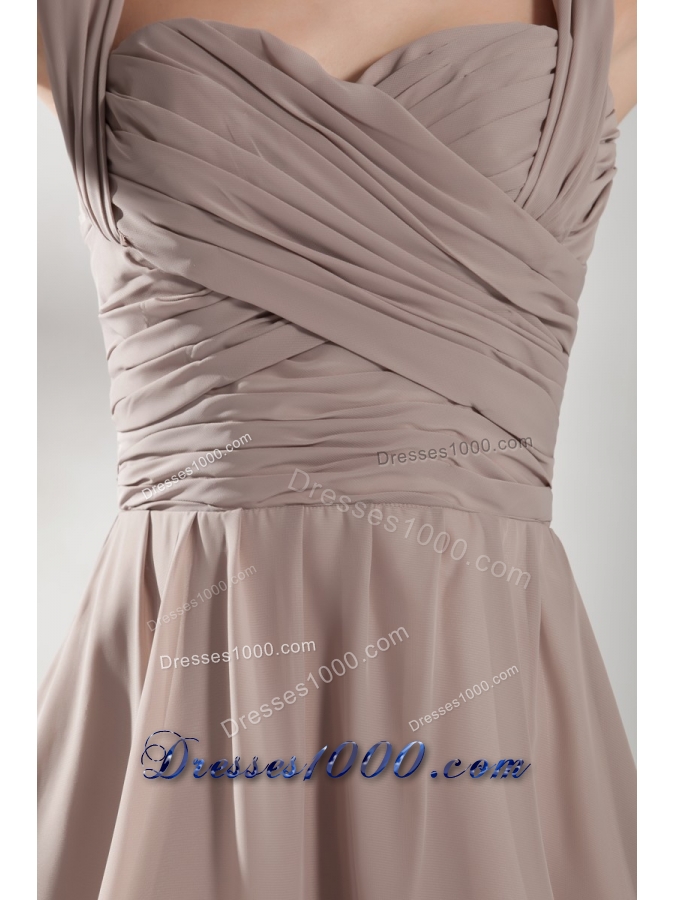 Lovely Gray Straps Mini-length with Ruching Decorate Prom Gown Dress