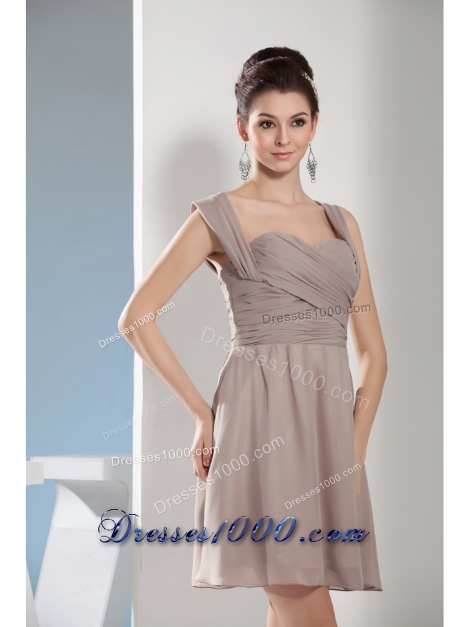 Lovely Gray Straps Mini-length with Ruching Decorate Prom Gown Dress