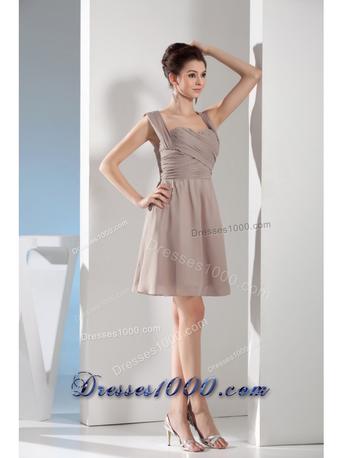 Lovely Gray Straps Mini-length with Ruching Decorate Prom Gown Dress