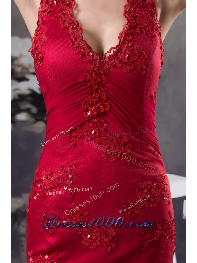 Wine Red Halter-Top Prom Gown with Embroidery and Beading for Party