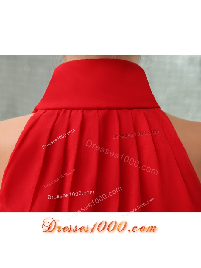 Pretty Chiffon High-neck Red Prom Dress Court Train in the Mainstream