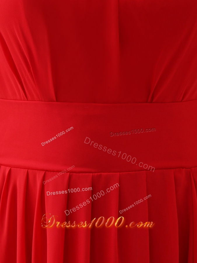 Pretty Chiffon High-neck Red Prom Dress Court Train in the Mainstream