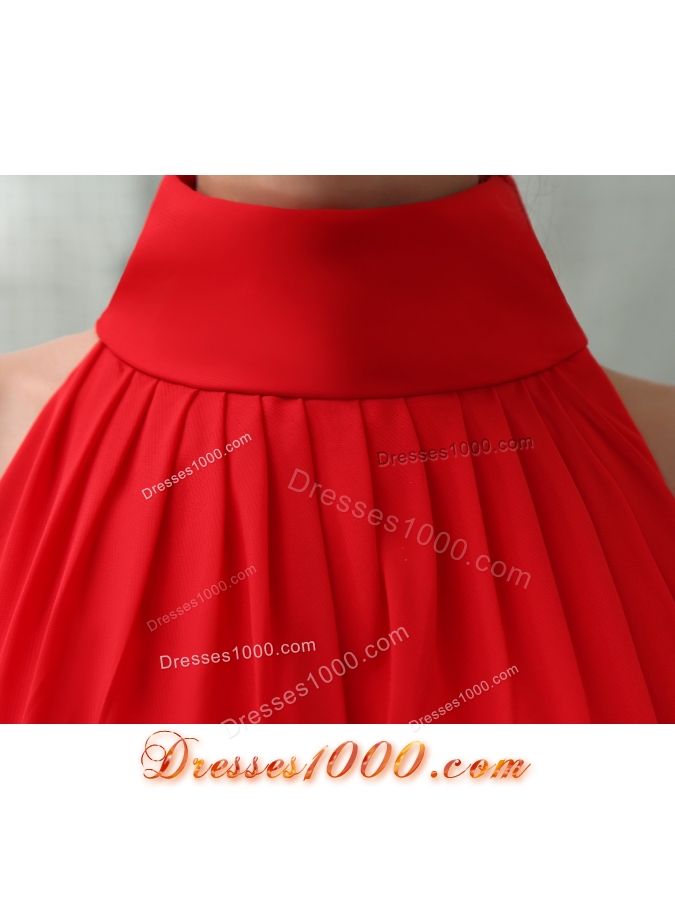 Pretty Chiffon High-neck Red Prom Dress Court Train in the Mainstream