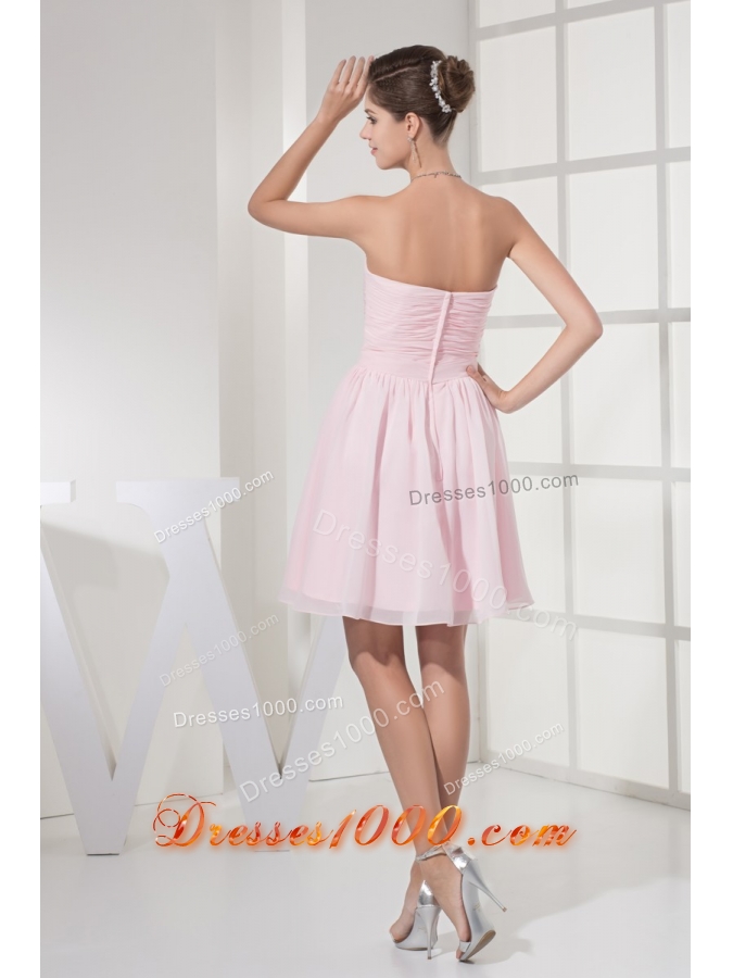 Ruched and Beaded Mini-length Chiffon Strapless Prom Homecoming Dress