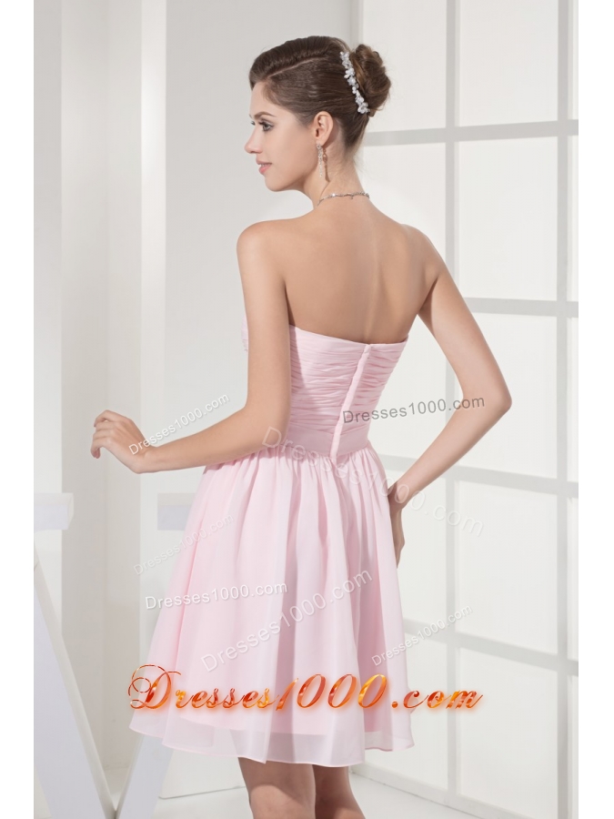 Ruched and Beaded Mini-length Chiffon Strapless Prom Homecoming Dress