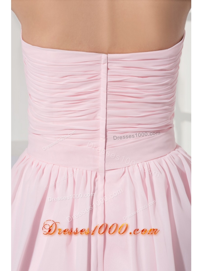 Ruched and Beaded Mini-length Chiffon Strapless Prom Homecoming Dress